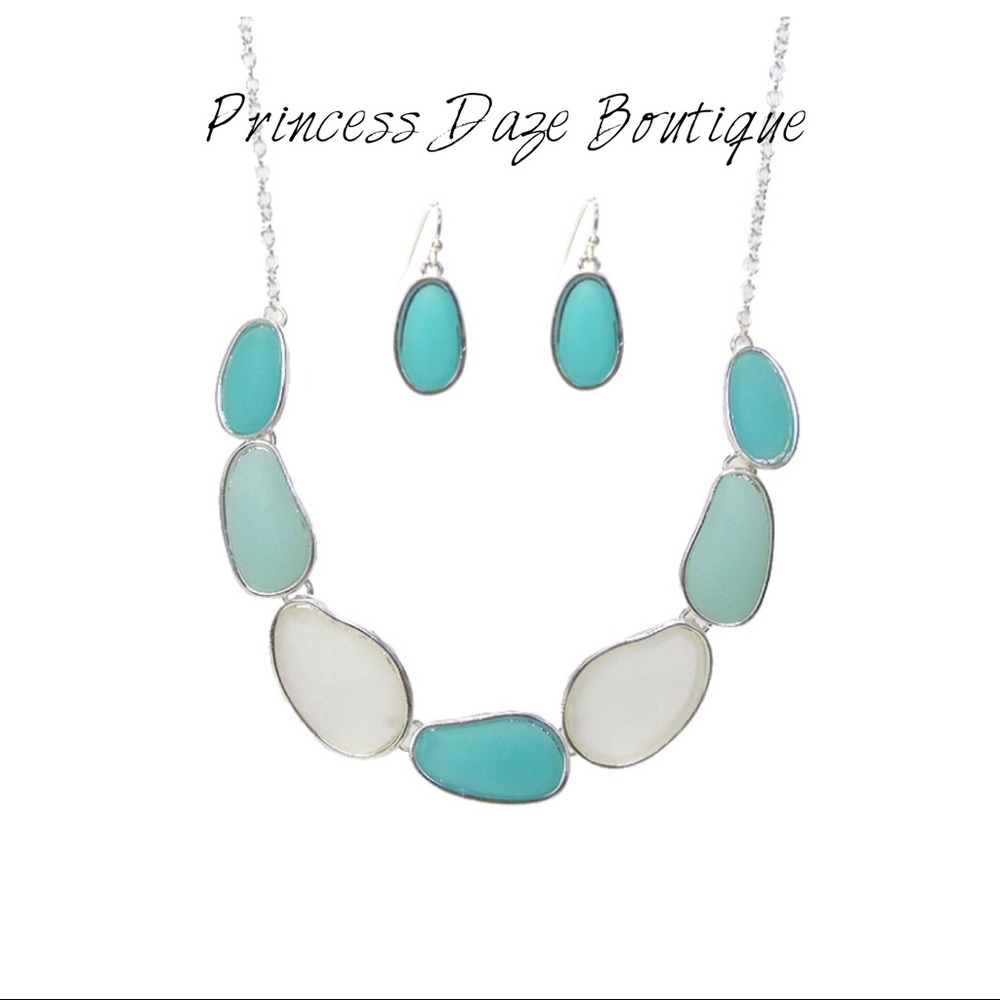 Multi Sea‎ Glass Link Necklace & Earring Set